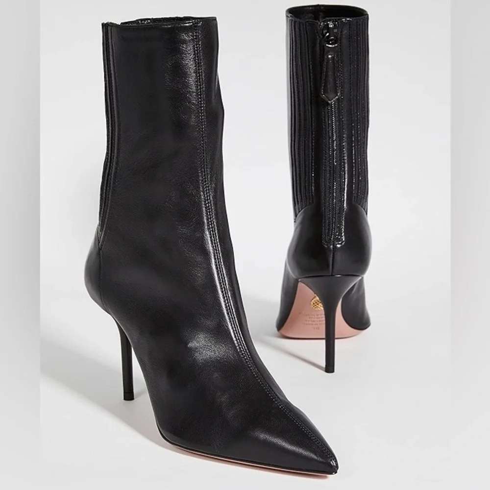 AQUAZZURA Saint Honore Leather Booties 85mm Black Size 40 US 10 NIB